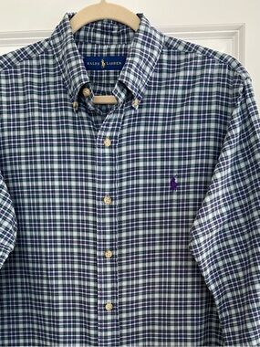Ralph Lauren Blue & Purple Plaid Long Sleeve Button Down Oxford Shirt